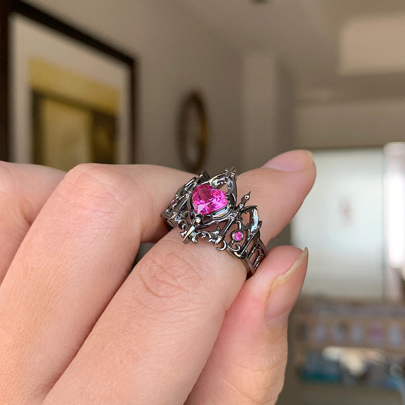 Wholesale Gothic style cross crown open adjustable love ring